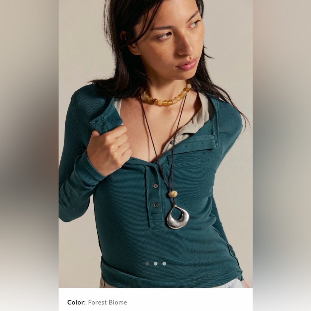 Free People Forest Green Jamie Henley Long Sleeve Top - Small